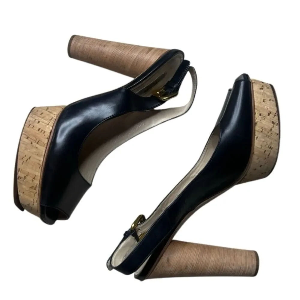 VINTAGE Unique Prada Black and Tan Platform Sling backs Size 38